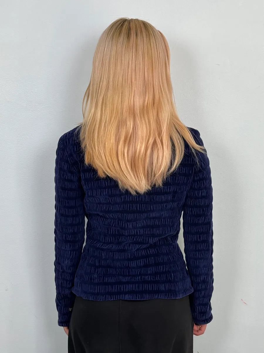 1990s Gianfranco Ferré Navy Velvet Zip-up Jacket hcKYsQb 2