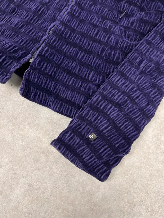 1990s Gianfranco Ferré Navy Velvet Zip-up Jacket hcKYsQb 5