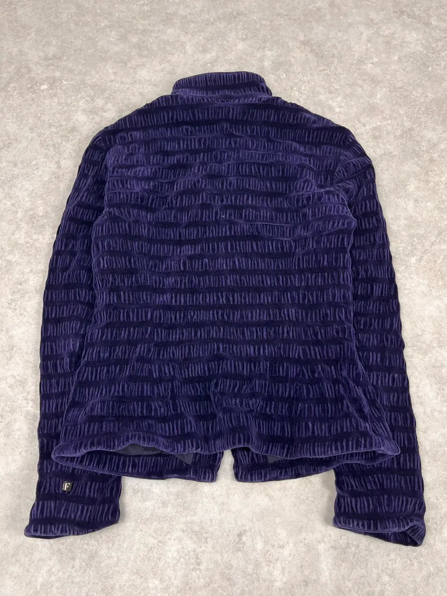 1990s Gianfranco Ferré Navy Velvet Zip-up Jacket hcKYsQb 6