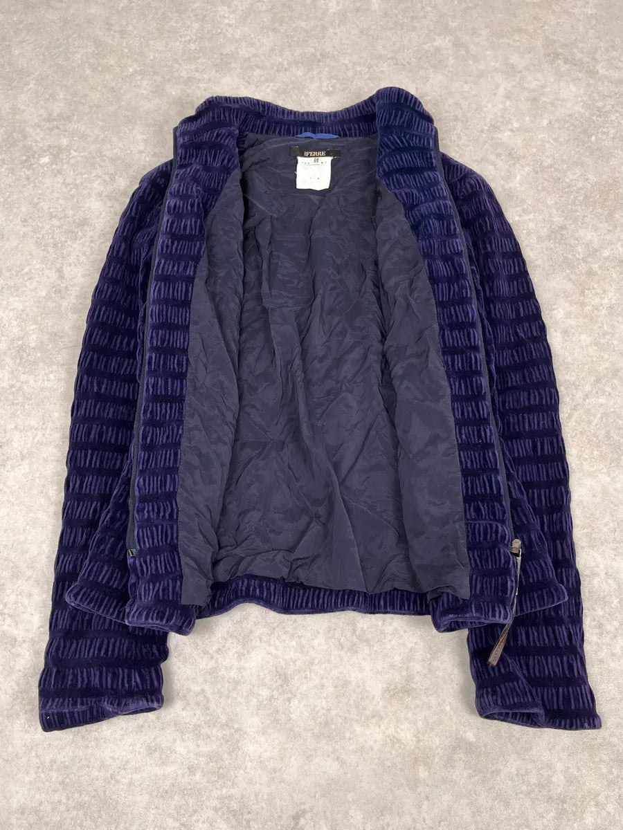 1990s Gianfranco Ferré Navy Velvet Zip-up Jacket hcKYsQb 7