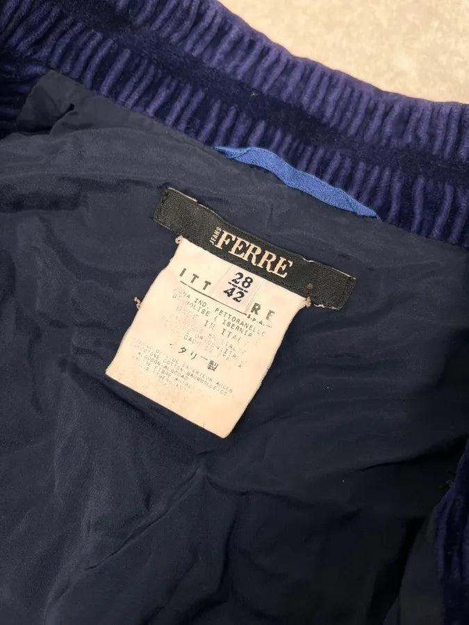 1990s Gianfranco Ferré Navy Velvet Zip-up Jacket hcKYsQb 8