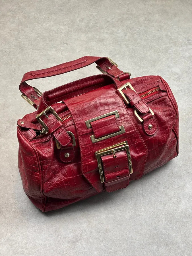 1990s Gianfranco Ferré Red Leather Crocodile Embossed Handle Bag hDCsLLM 0