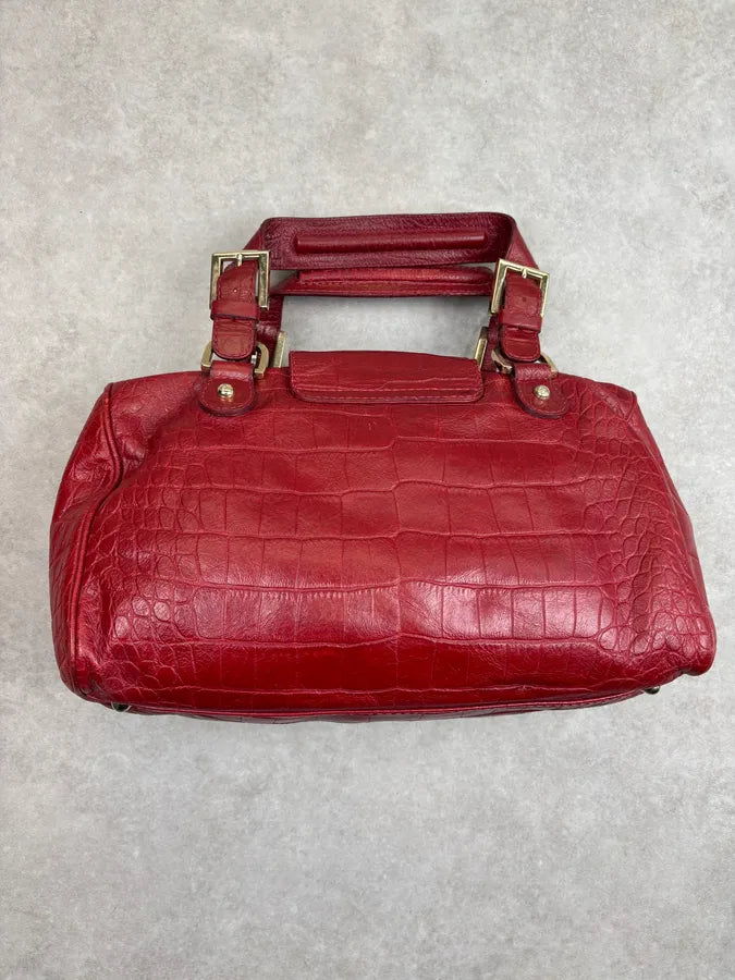 1990s Gianfranco Ferré Red Leather Crocodile Embossed Handle Bag hDCsLLM 8