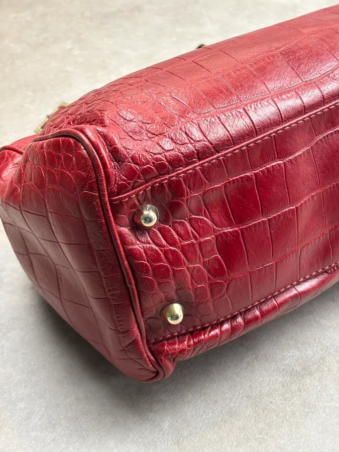 1990s Gianfranco Ferré Red Leather Crocodile Embossed Handle Bag hDCsLLM 9
