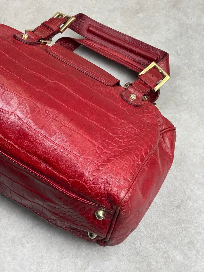 1990s Gianfranco Ferré Red Leather Crocodile Embossed Handle Bag hDCsLLM 10