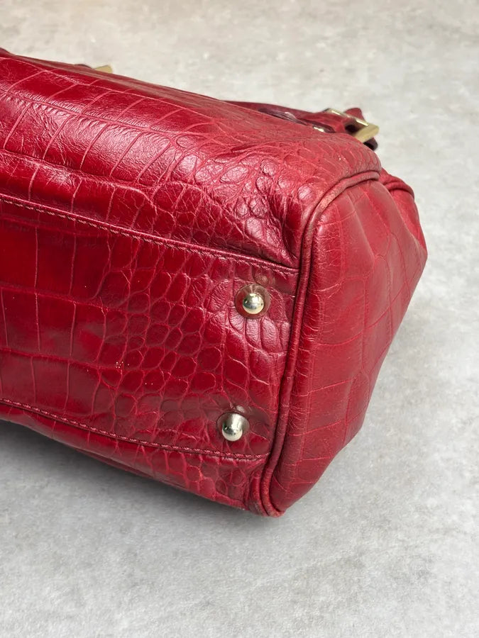 1990s Gianfranco Ferré Red Leather Crocodile Embossed Handle Bag hDCsLLM 11