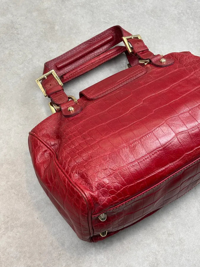 1990s Gianfranco Ferré Red Leather Crocodile Embossed Handle Bag hDCsLLM 7