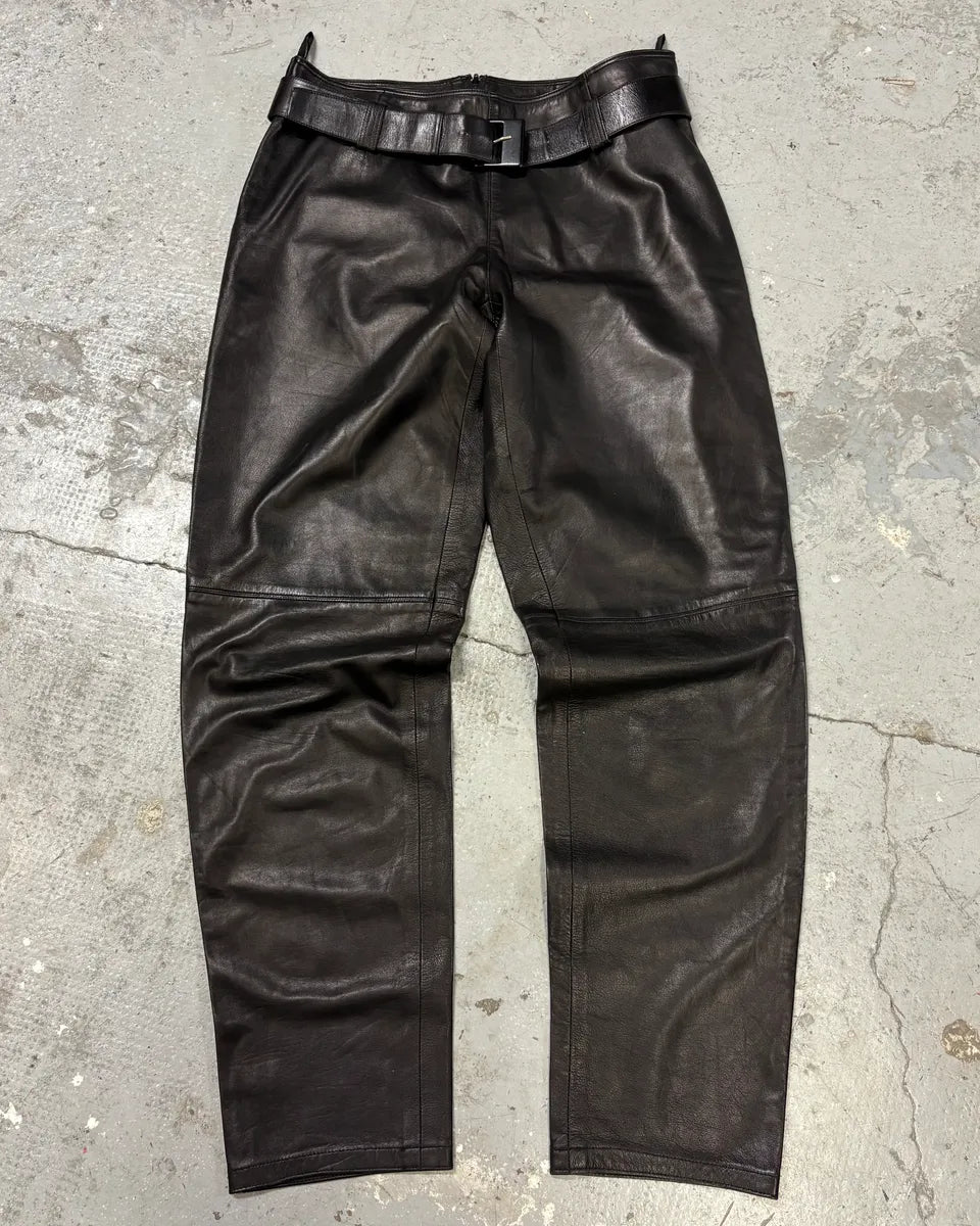 1990s Gianni Versace Biker Black Leather Pants (S/M) YDiuuxX 0