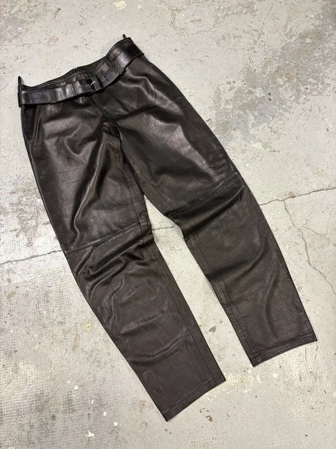 1990s Gianni Versace Biker Black Leather Pants (S/M) YDiuuxX 4