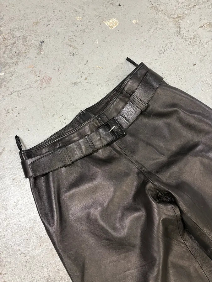 1990s Gianni Versace Biker Black Leather Pants (S/M) YDiuuxX 5