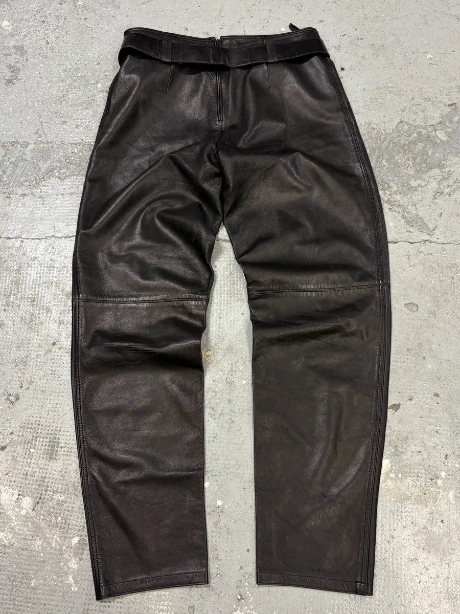 1990s Gianni Versace Biker Black Leather Pants (S/M) YDiuuxX 6