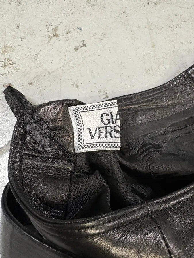 1990s Gianni Versace Biker Black Leather Pants (S/M) YDiuuxX 9
