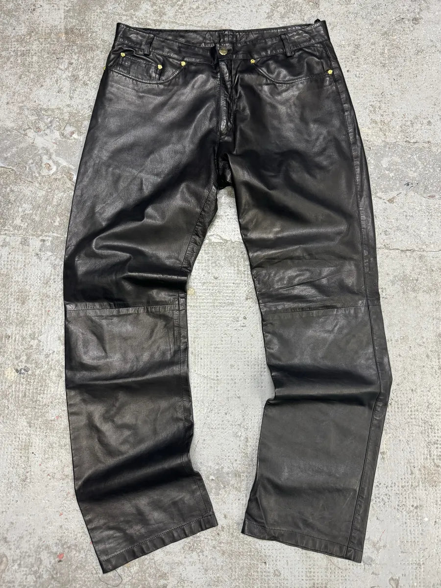 1990s Gianni Versace Black Biker Leather Pants (S/M) ORbfoff 0