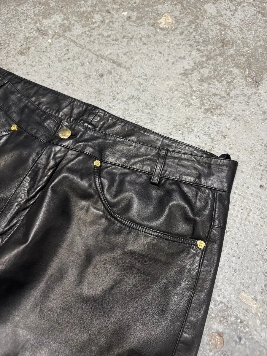 1990s Gianni Versace Black Biker Leather Pants (S/M) ORbfoff 4