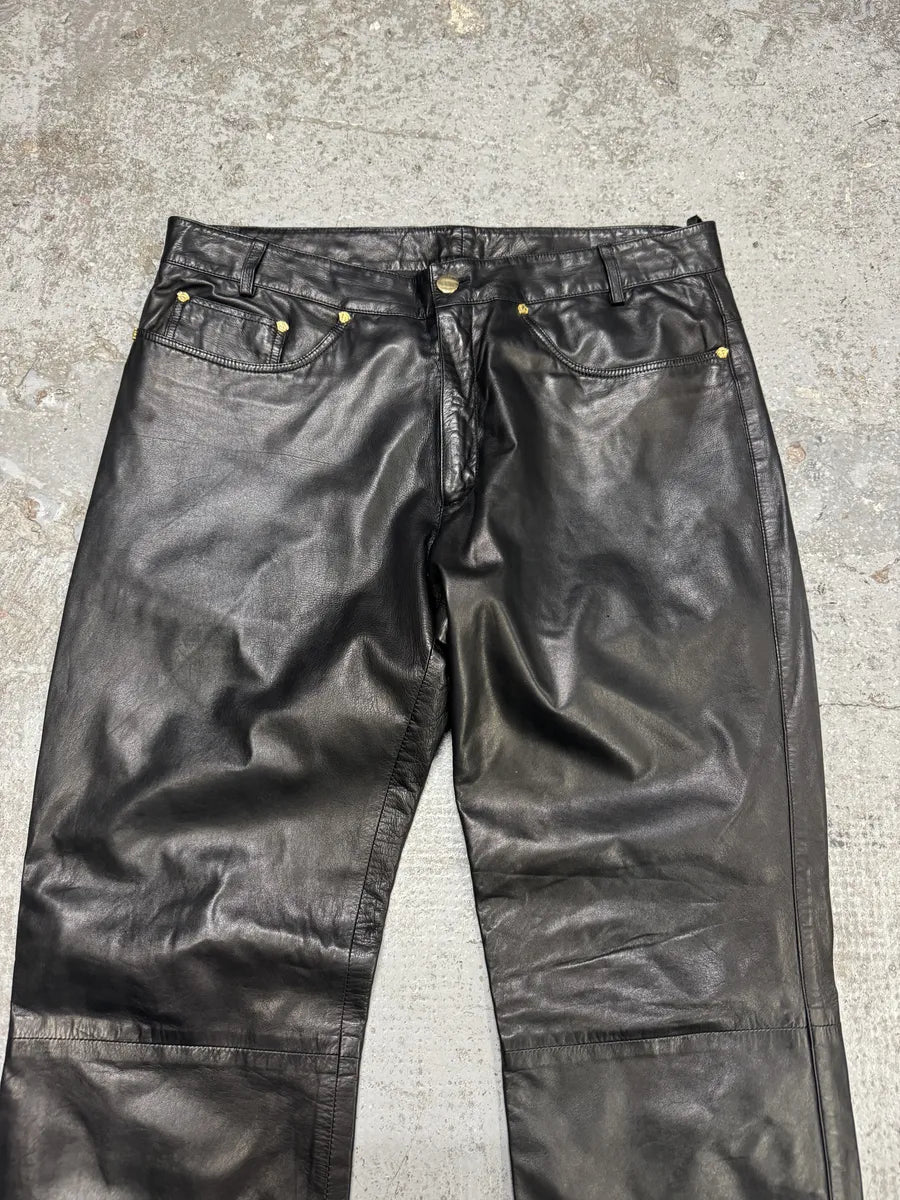 1990s Gianni Versace Black Biker Leather Pants (S/M) ORbfoff 5