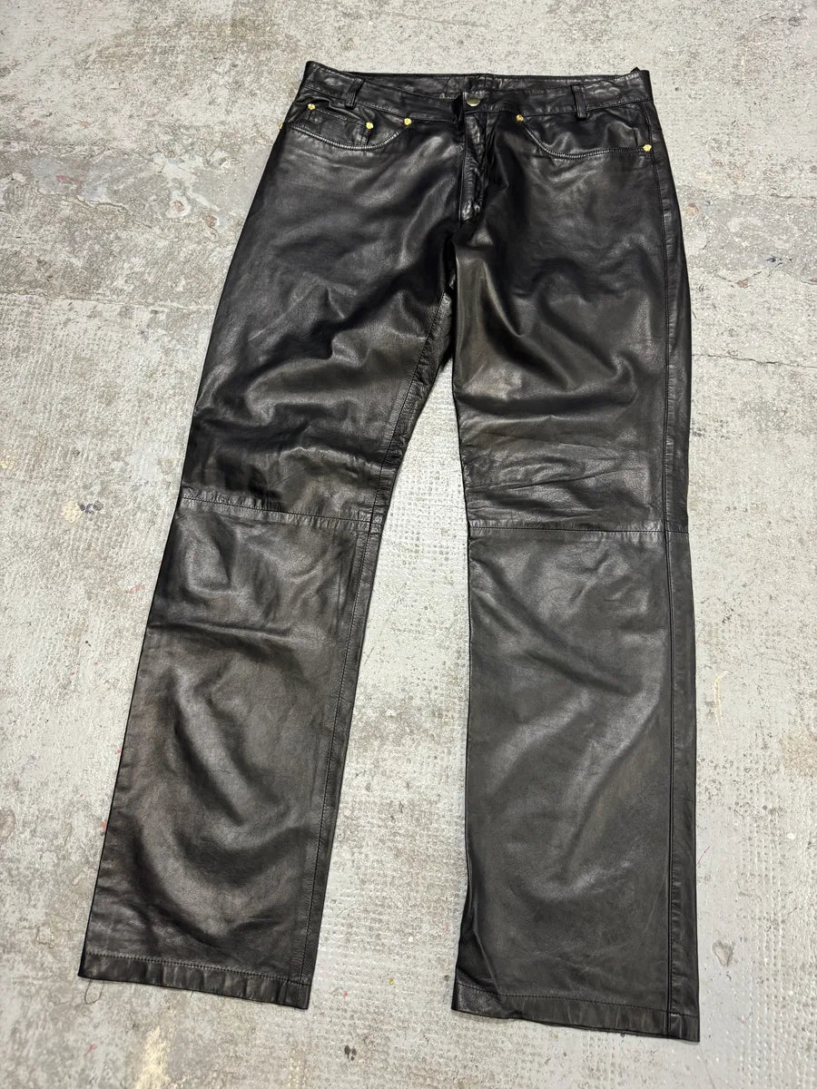 1990s Gianni Versace Black Biker Leather Pants (S/M) ORbfoff 6