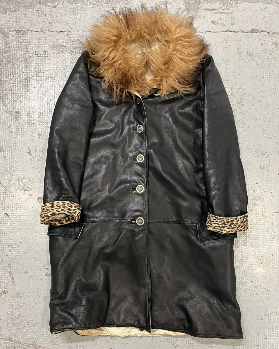 1990s Gianni Versace Black Leather Fur Collar Jacket – Dolce Vita Hub