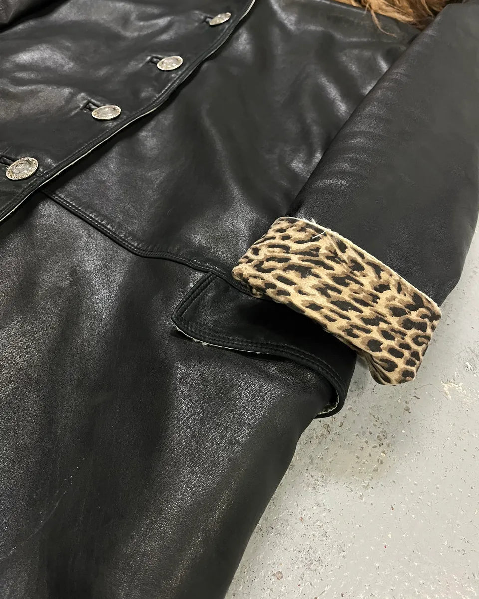 1990s Gianni Versace Black Leather Fur Collar Jacket vjmOUHb 5