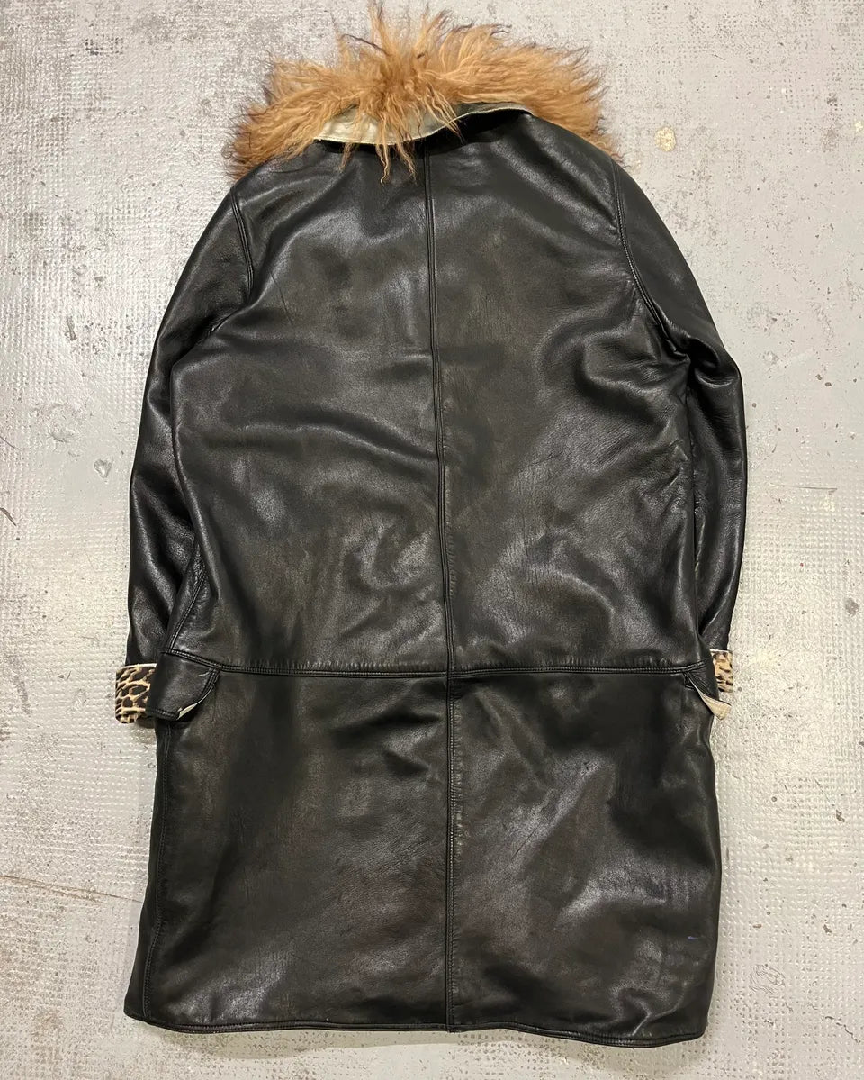 1990s Gianni Versace Black Leather Fur Collar Jacket vjmOUHb 7