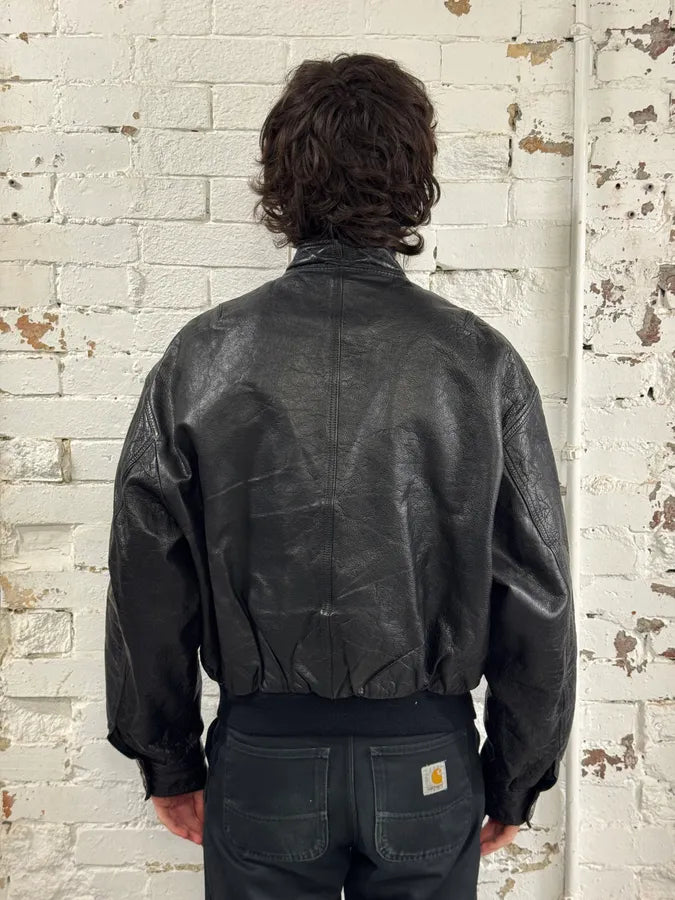 1990s Gianni Versace Black Leather Quilted Bomber Jacket iIPlCDZ 2
