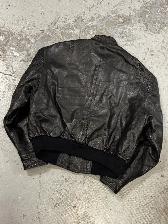 1990s Gianni Versace Black Leather Quilted Bomber Jacket iIPlCDZ 5