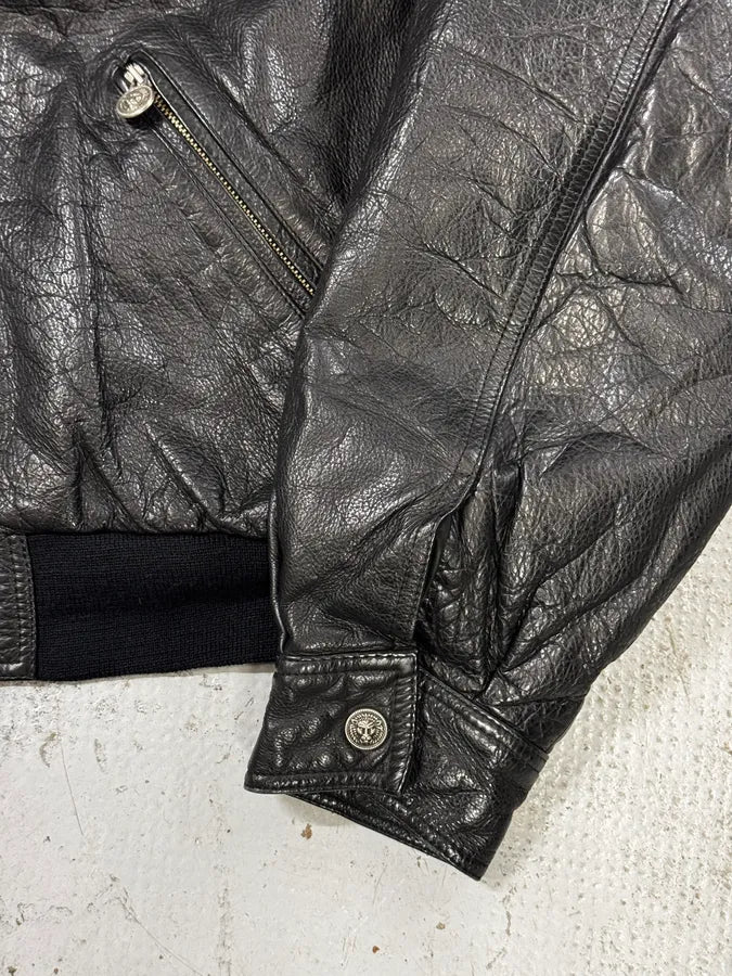 1990s Gianni Versace Black Leather Quilted Bomber Jacket iIPlCDZ 7