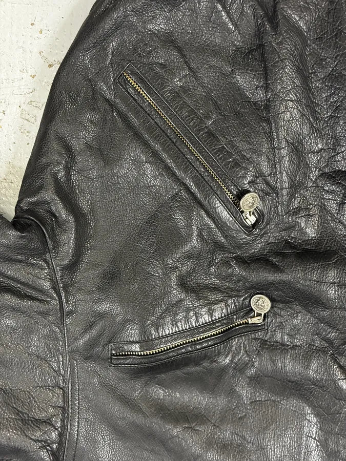 1990s Gianni Versace Black Leather Quilted Bomber Jacket iIPlCDZ 8
