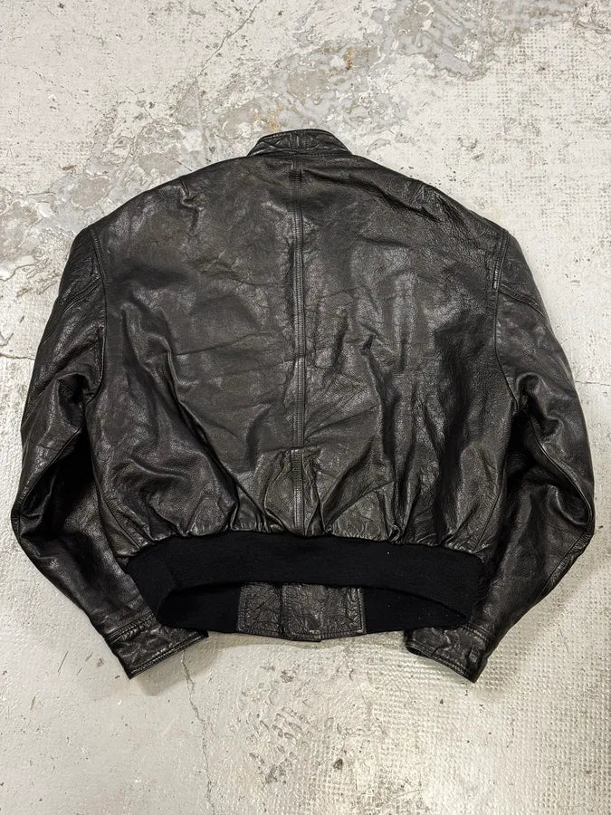 1990s Gianni Versace Black Leather Quilted Bomber Jacket iIPlCDZ 3