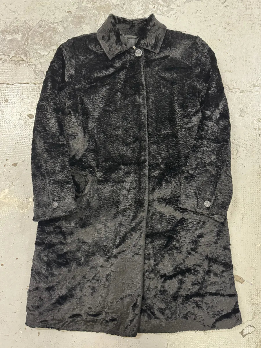 1990s Gianni Versace Black Long Plushed Velvet Coat msvnaSa 0