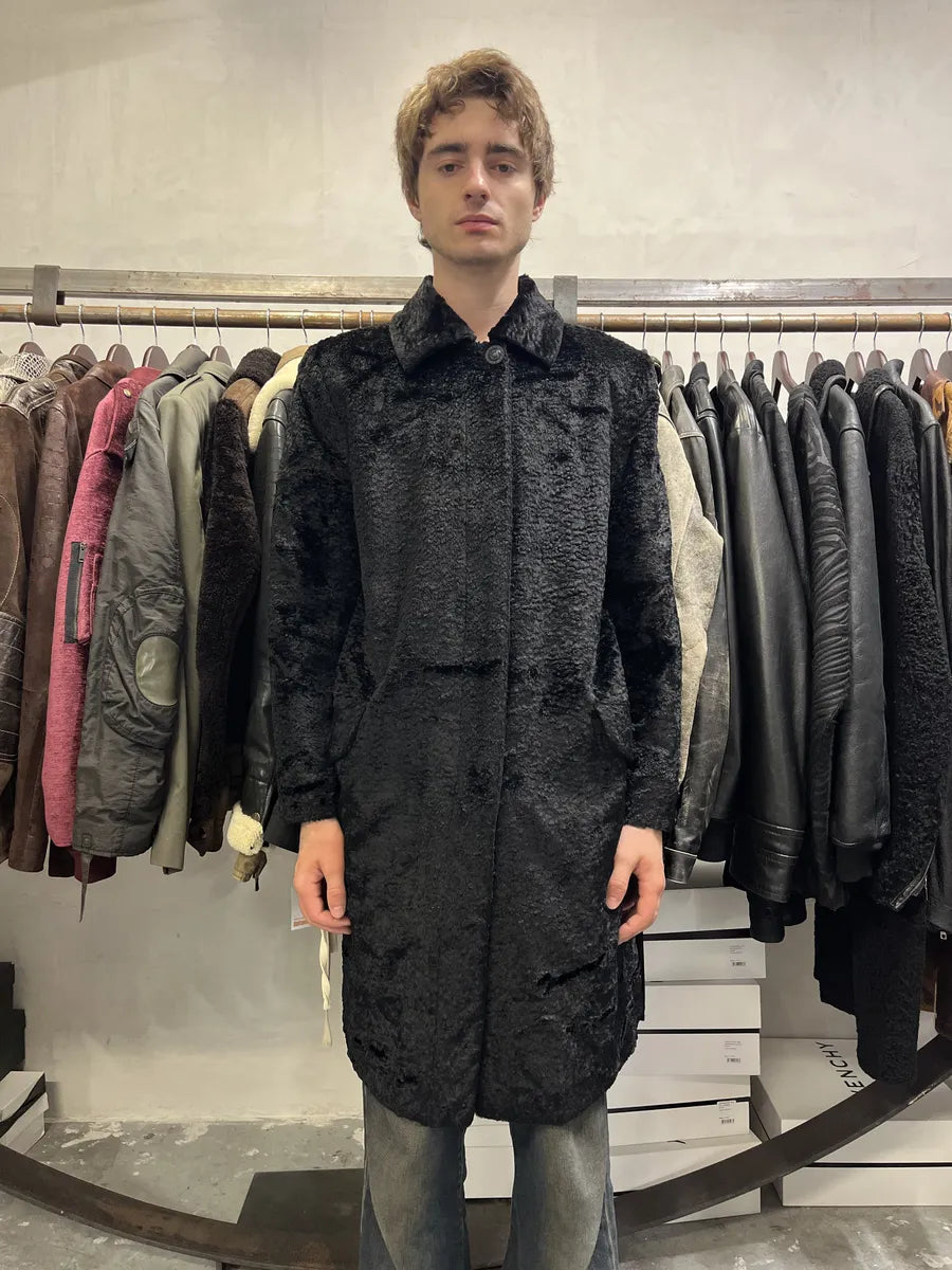 1990s Gianni Versace Black Long Plushed Velvet Coat msvnaSa 1