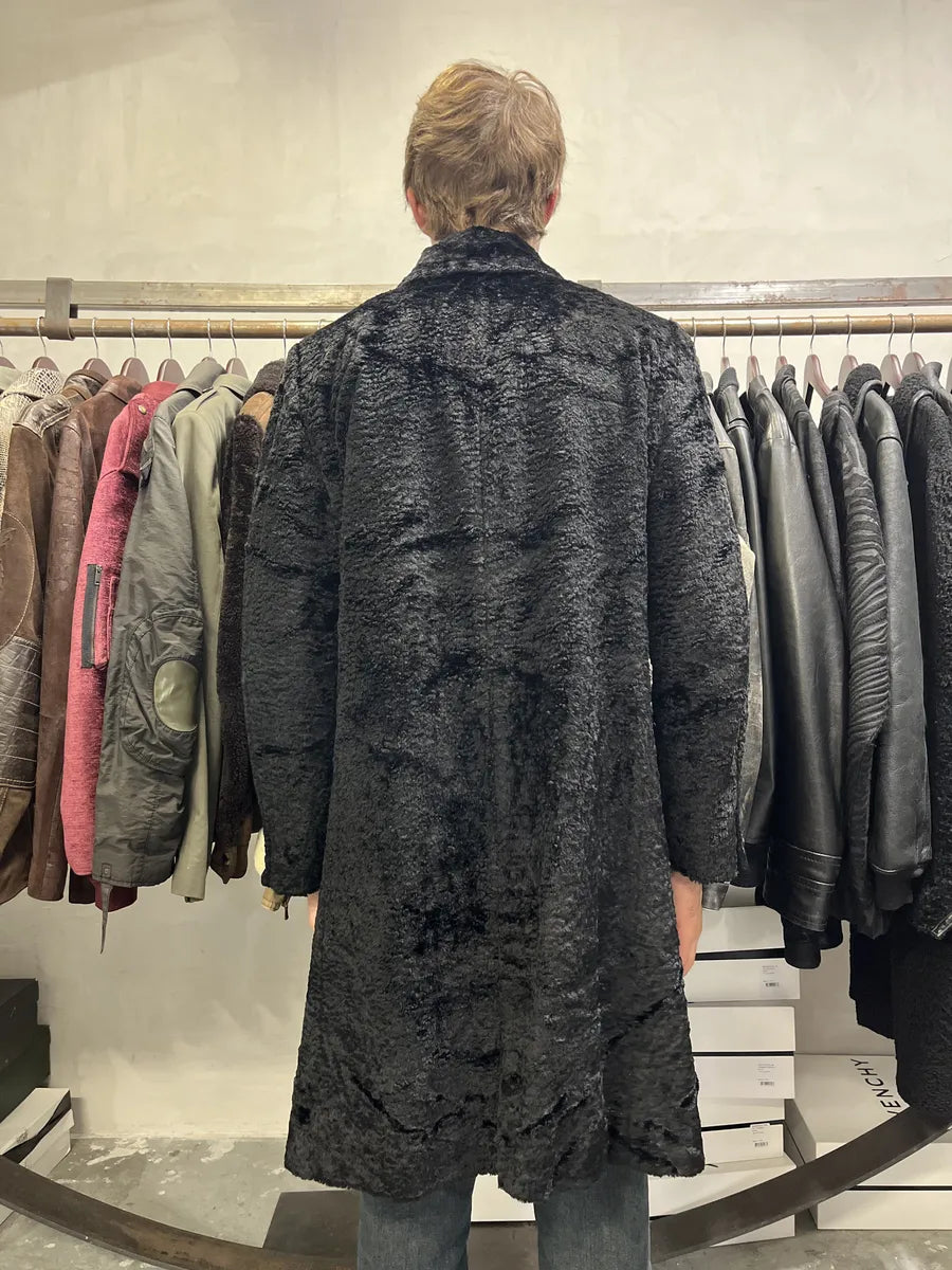 1990s Gianni Versace Black Long Plushed Velvet Coat msvnaSa 2