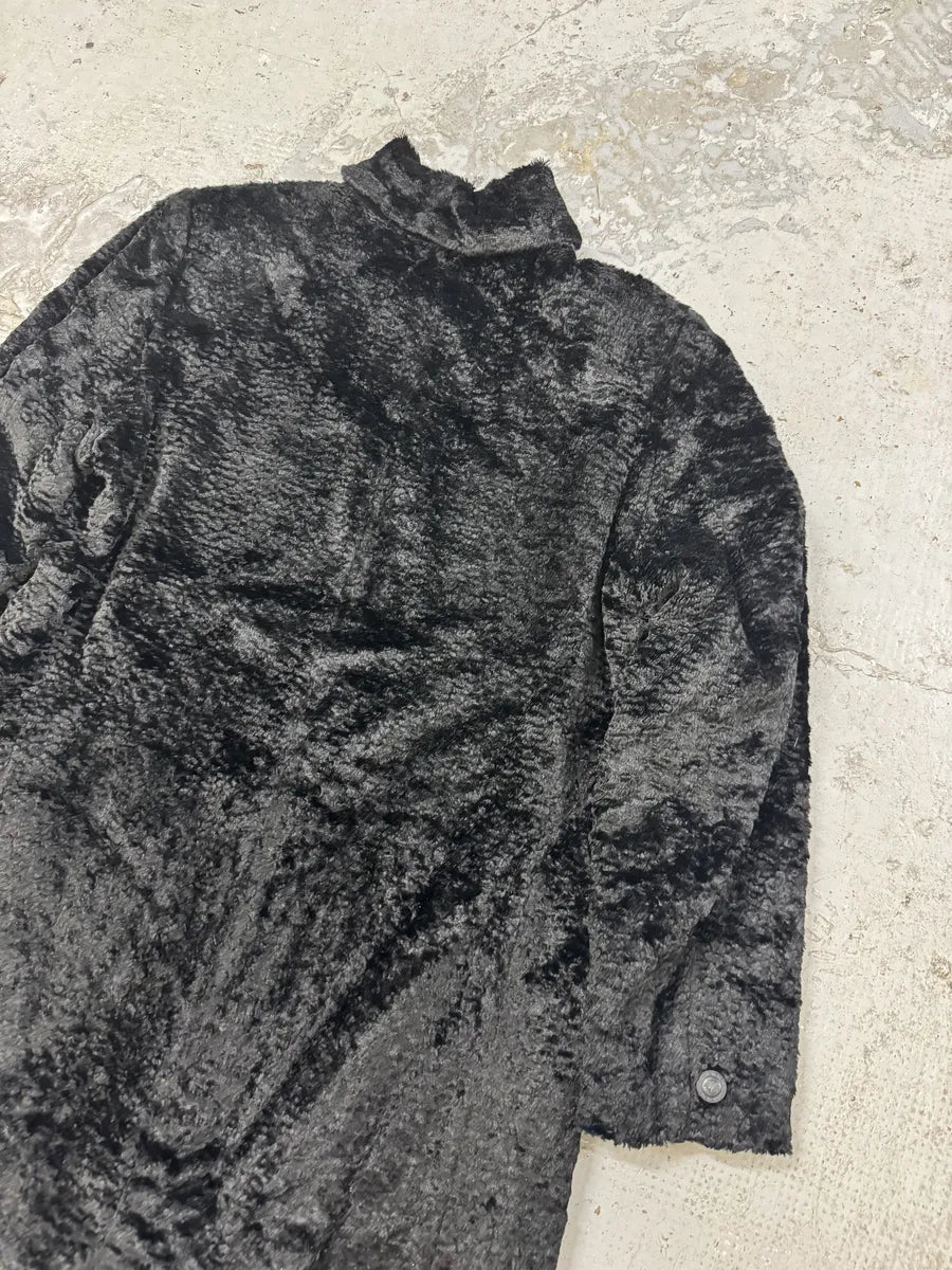 1990s Gianni Versace Black Long Plushed Velvet Coat msvnaSa 4