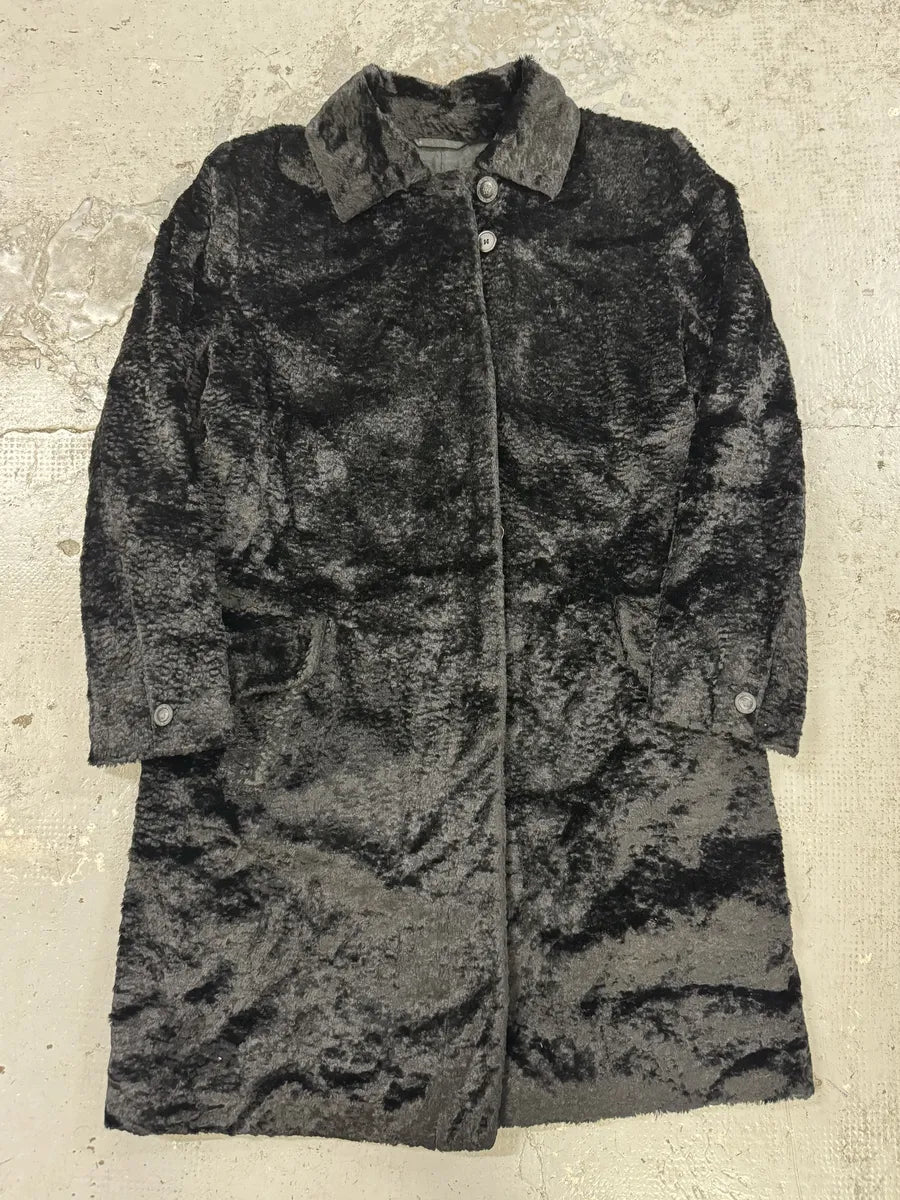 1990s Gianni Versace Black Long Plushed Velvet Coat msvnaSa 5