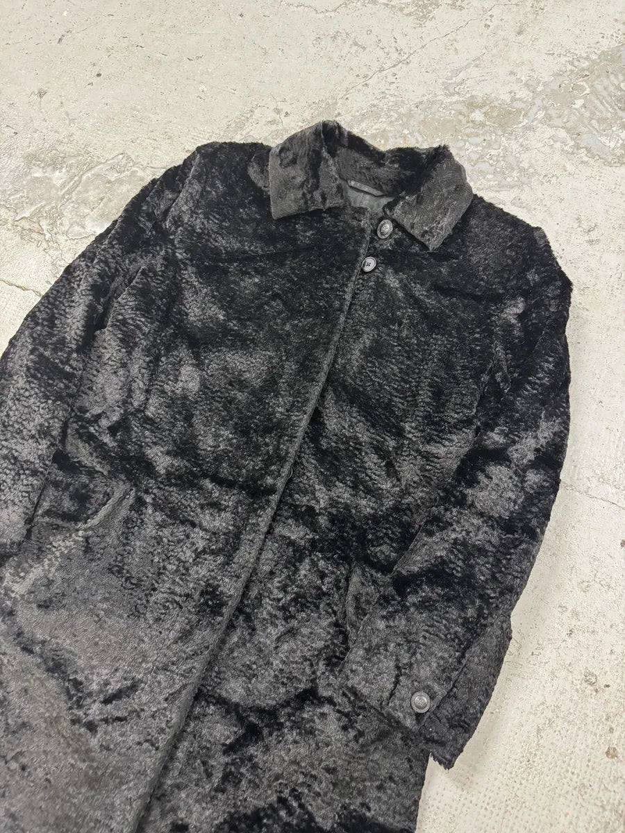 1990s Gianni Versace Black Long Plushed Velvet Coat msvnaSa 6
