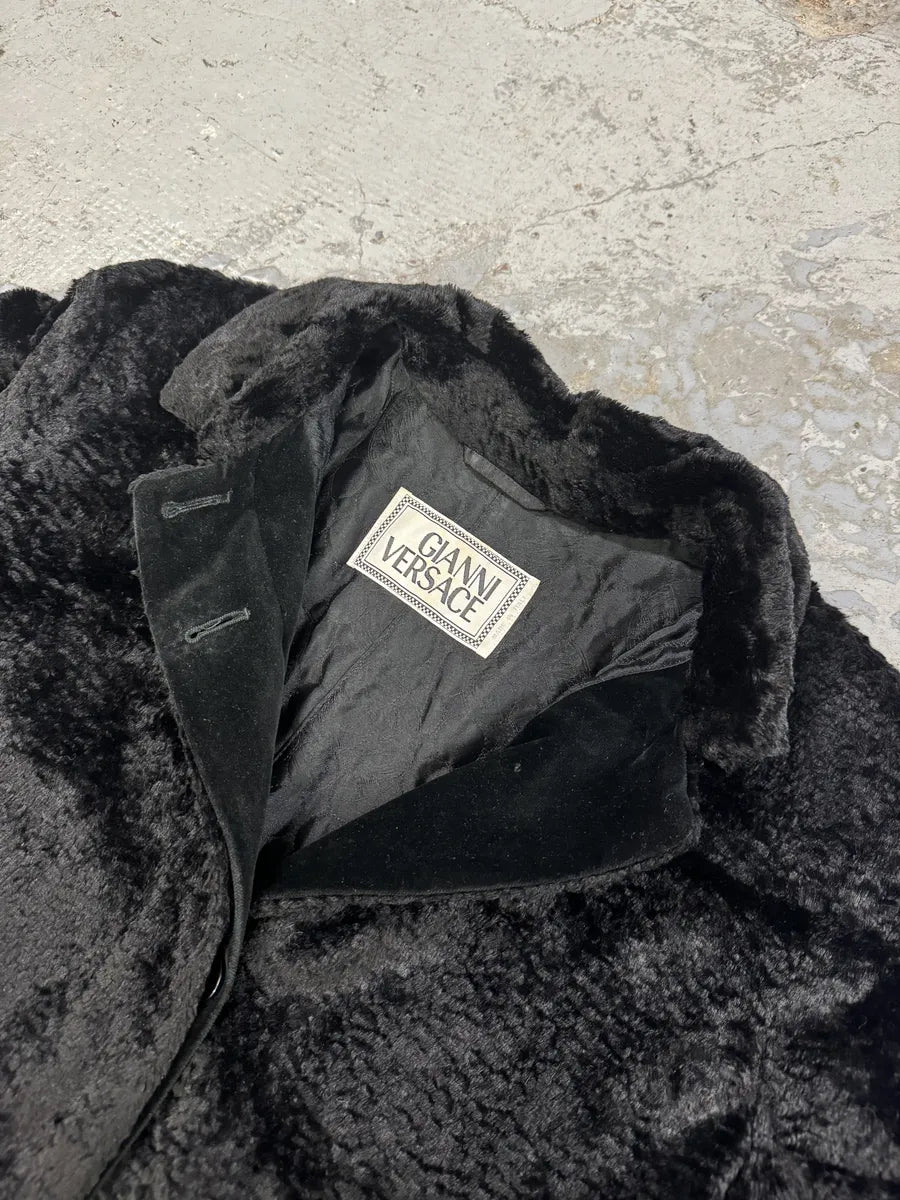 1990s Gianni Versace Black Long Plushed Velvet Coat msvnaSa 7