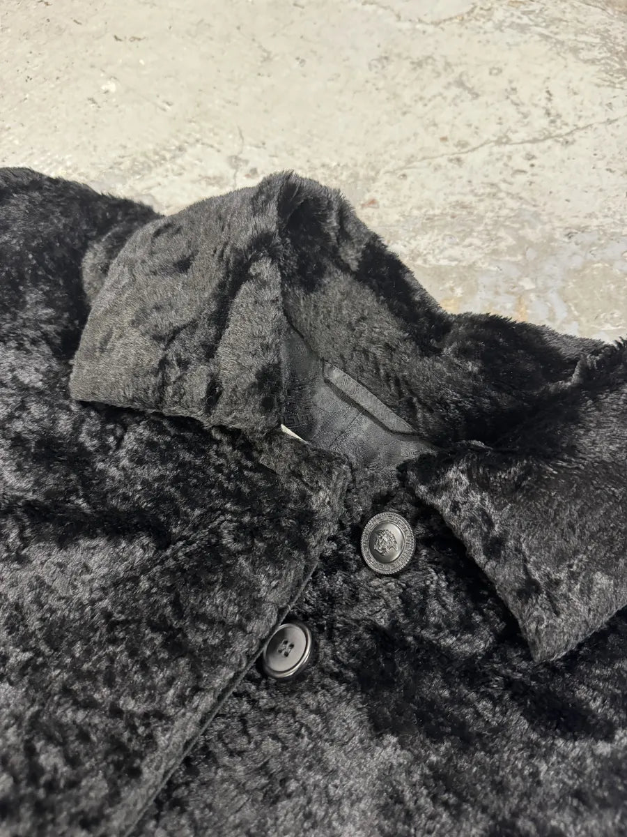 1990s Gianni Versace Black Long Plushed Velvet Coat msvnaSa 8