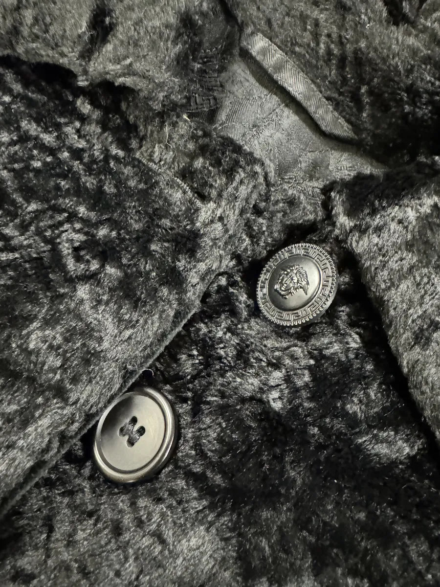 1990s Gianni Versace Black Long Plushed Velvet Coat msvnaSa 9