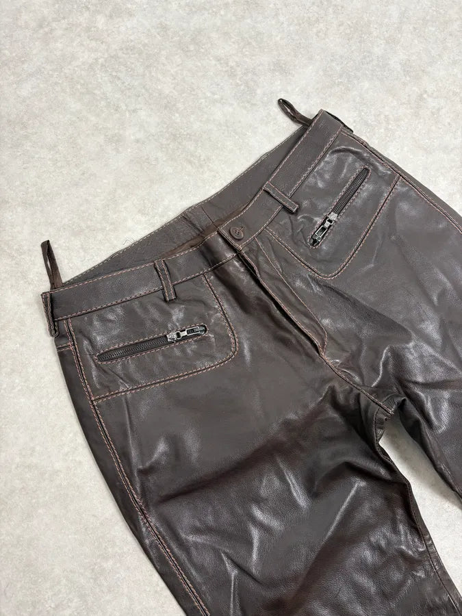 1990s Gianni Versace Brown Leather Biker Pants serPnWG 5