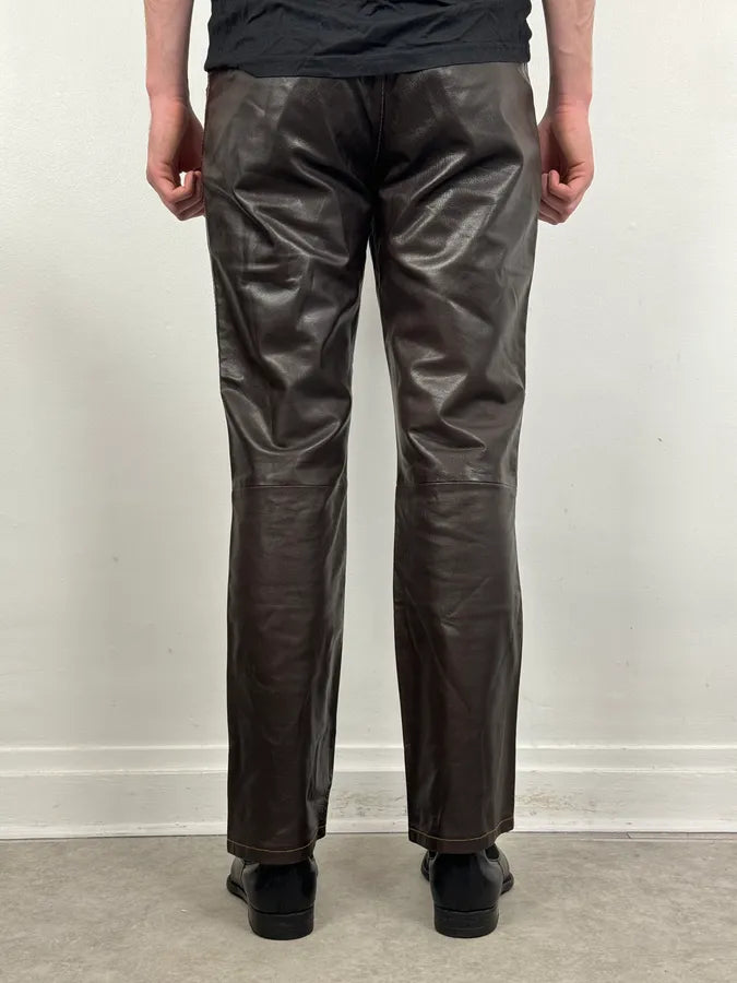 1990s Gianni Versace Brown Leather Biker Pants serPnWG 3