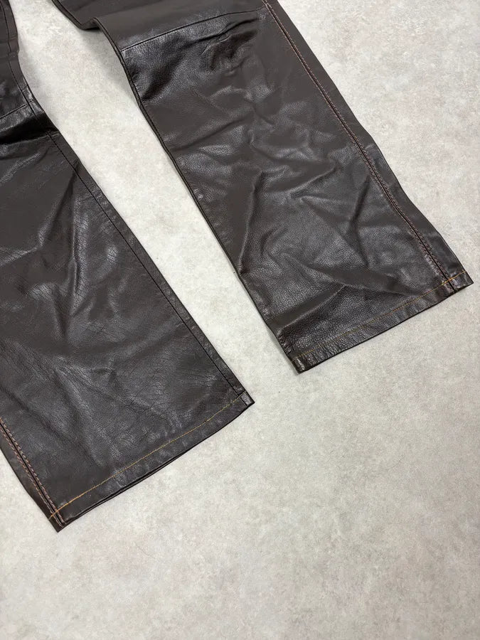 1990s Gianni Versace Brown Leather Biker Pants serPnWG 7