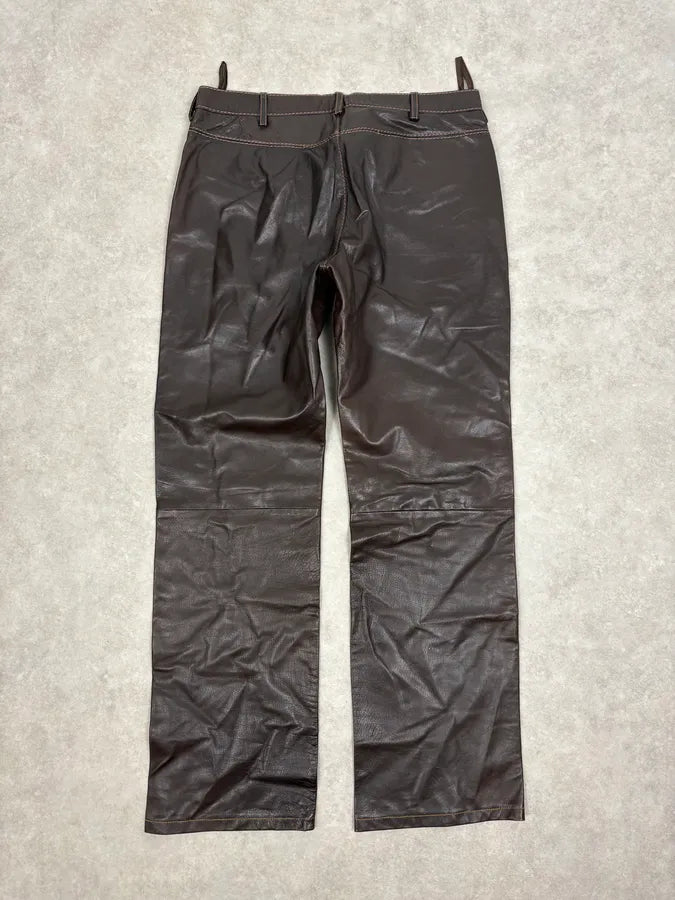 1990s Gianni Versace Brown Leather Biker Pants serPnWG 6