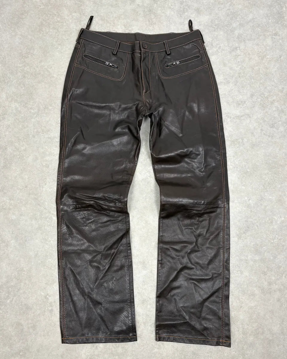 1990s Gianni Versace Brown Leather Biker Pants serPnWG 0