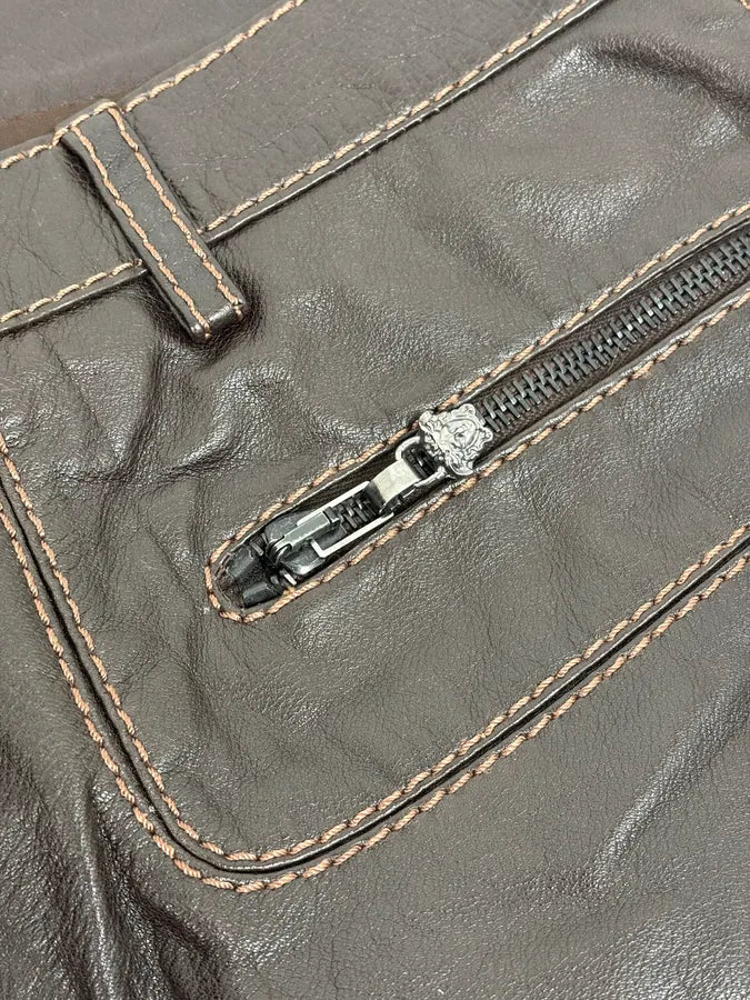 1990s Gianni Versace Brown Leather Biker Pants serPnWG 9