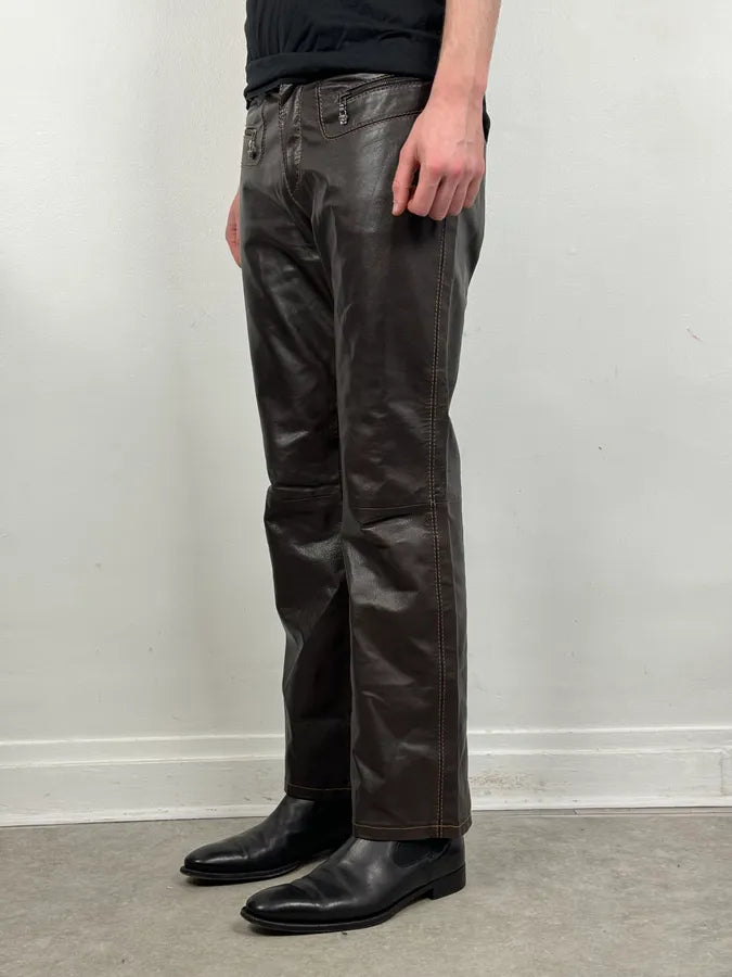 1990s Gianni Versace Brown Leather Biker Pants serPnWG 2