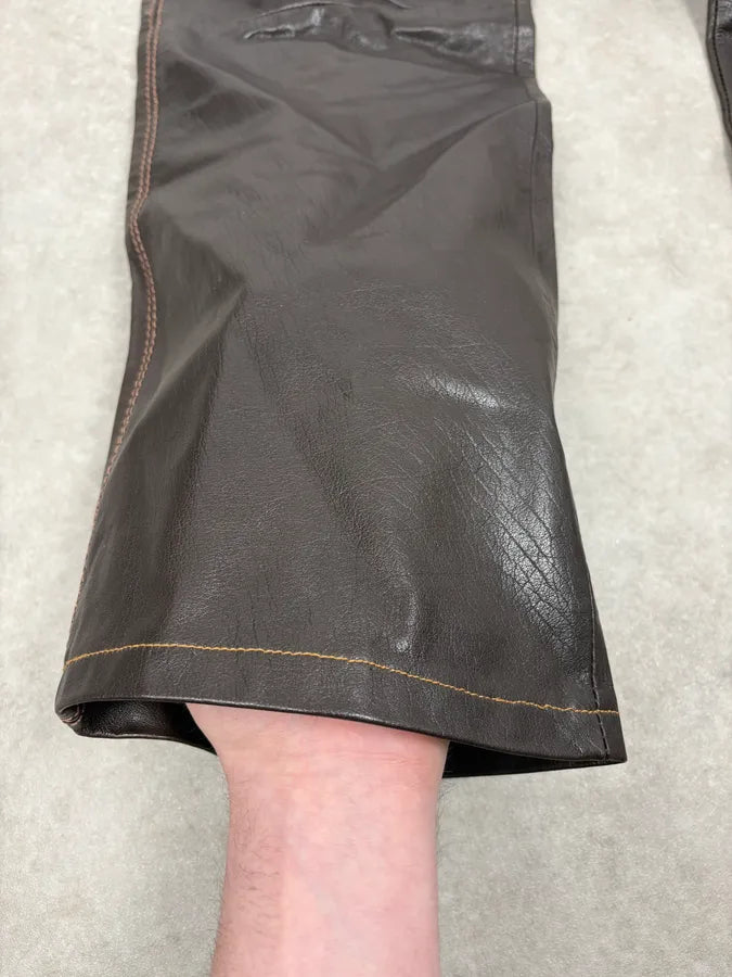 1990s Gianni Versace Brown Leather Biker Pants serPnWG 8