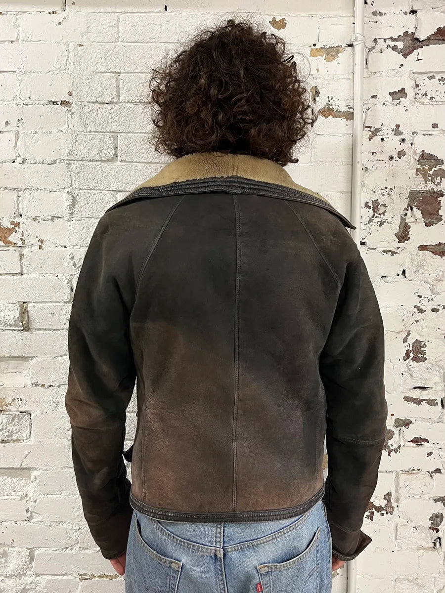 1990s Gianni Versace Brown Shearling Lace Up Sleeves Leather Jacket EnUiOnl 2