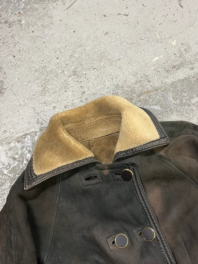 1990s Gianni Versace Brown Shearling Lace Up Sleeves Leather Jacket EnUiOnl 3