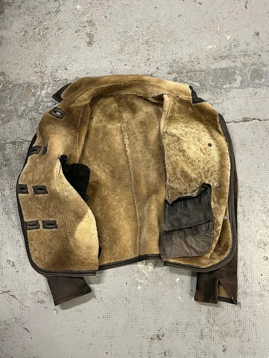 1990s Gianni Versace Brown Shearling Lace Up Sleeves Leather Jacket EnUiOnl 5