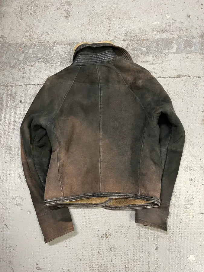 1990s Gianni Versace Brown Shearling Lace Up Sleeves Leather Jacket EnUiOnl 4