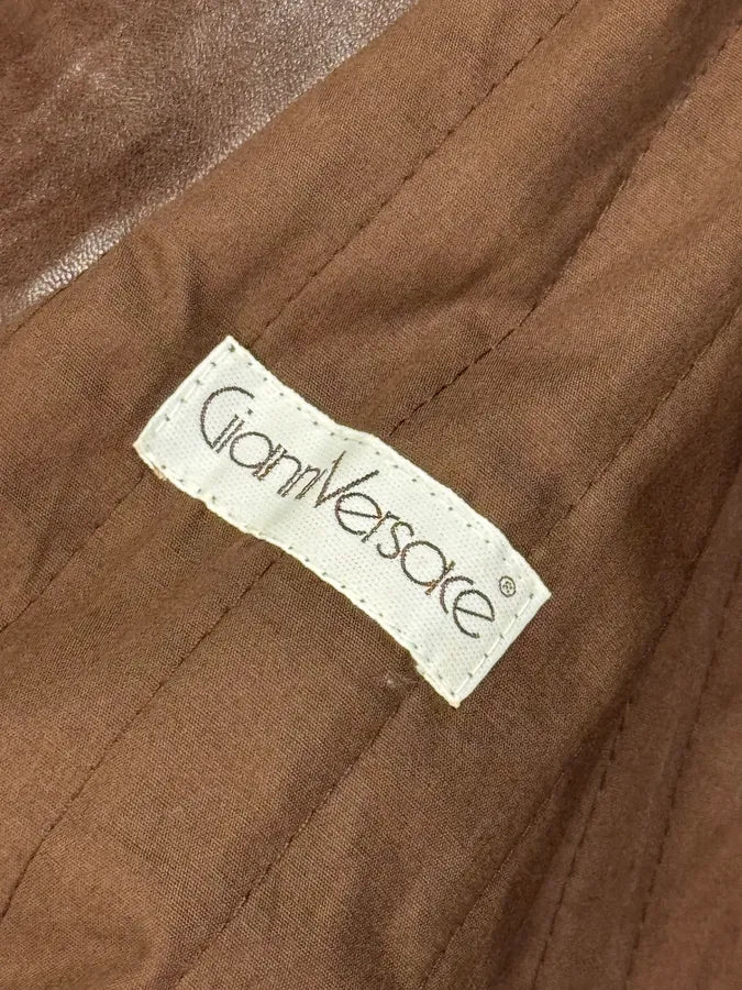 1990s Gianni Versace Brown Tribal Studded Leather Jacket iJbHtBz 7